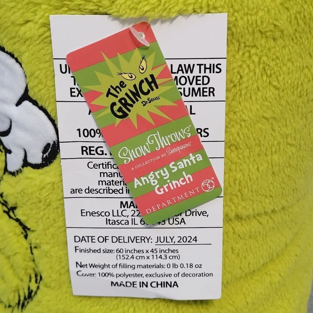 Snowpinions Angry Santa Grinch Throw Blanket Dr Seuss Portable 60 x 45 New